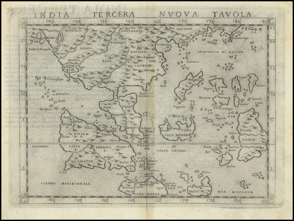 48-Southeast Asia, Philippines, Singapore, Indonesia and Malaysia Map By Girolamo Ruscelli
