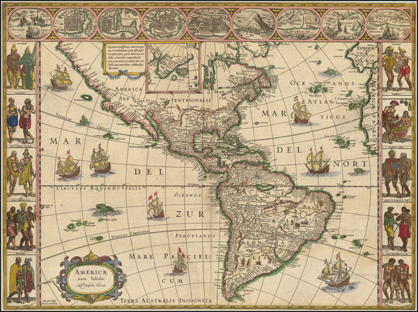 100-Western Hemisphere, North America, South America and America Map By Willem Janszoon Blaeu