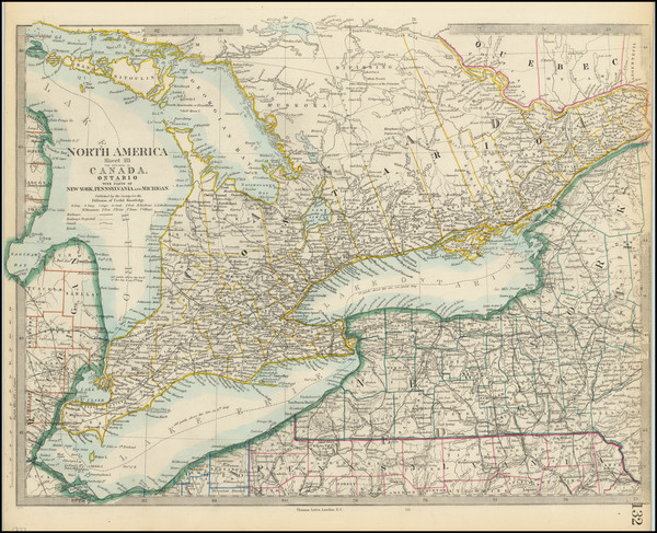 76-New York State, Pennsylvania, Michigan and Eastern Canada Map By Letts