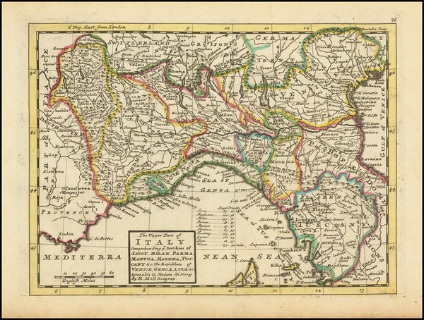 80-Northern Italy Map By Herman Moll