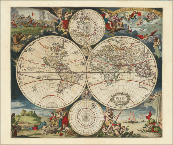 18-World and California as an Island Map By Justus Danckerts