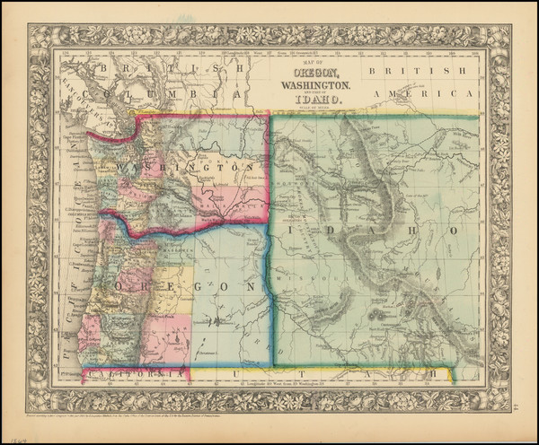 99-Idaho, Montana, Wyoming, Oregon and Washington Map By Samuel Augustus Mitchell Jr.