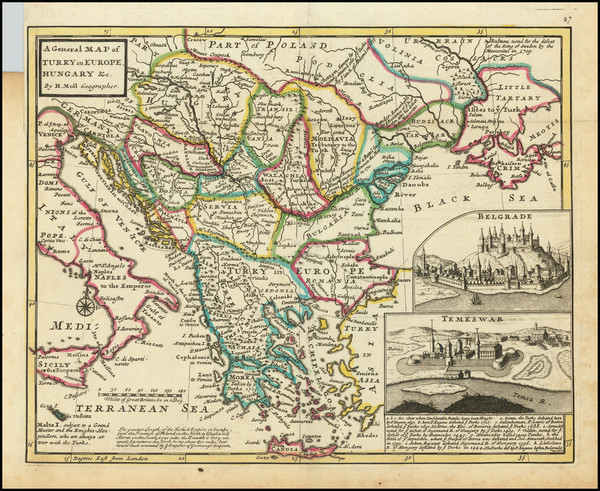 16-Hungary, Balkans, Turkey, Turkey & Asia Minor and Greece Map By Herman Moll