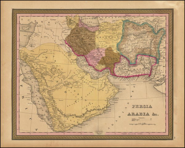 83-Middle East, Arabian Peninsula and Persia & Iraq Map By Samuel Augustus Mitchell