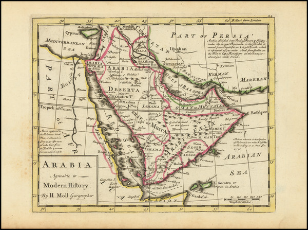 78-Middle East and Arabian Peninsula Map By Herman Moll