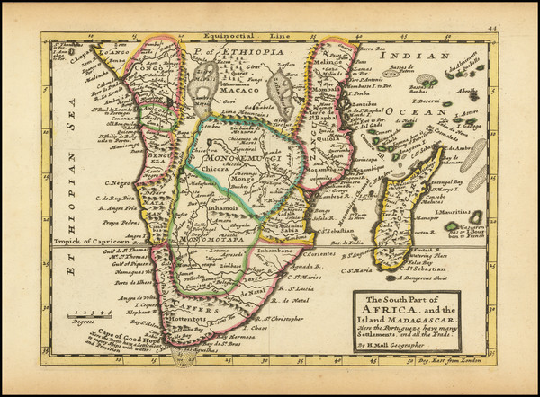 43-South Africa, East Africa and African Islands, including Madagascar Map By Herman Moll