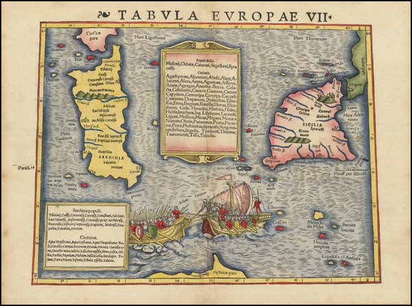 62-Malta, Sardinia and Sicily Map By Sebastian Munster
