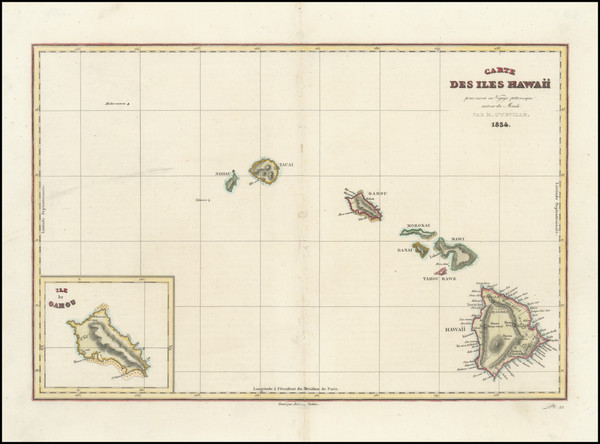 28-Hawaii and Hawaii Map By Jules Sebastian Cesar Dumont-D'Urville