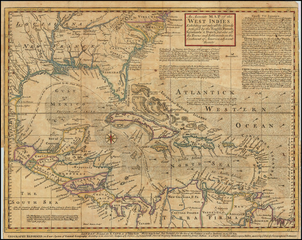 34-Florida, South, Southeast, Caribbean and Central America Map By Emanuel Bowen