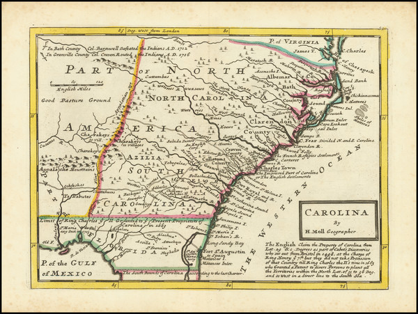 89-Florida, Kentucky, Tennessee, Georgia, North Carolina and South Carolina Map By Herman Moll