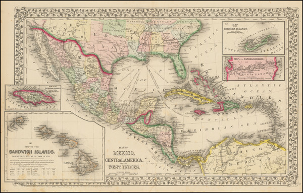 77-Hawaii, Mexico, Caribbean and Hawaii Map By Samuel Augustus Mitchell Jr.