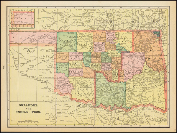 1-Oklahoma & Indian Territory Map By George F. Cram