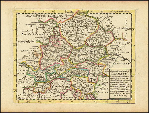 82-Austria, Czech Republic & Slovakia and Süddeutschland Map By Herman Moll