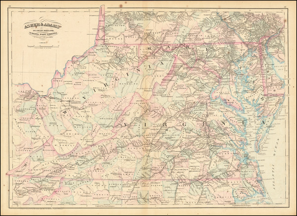 66-Washington, D.C., Maryland, Delaware, West Virginia and Virginia Map By Asher  &  Adams