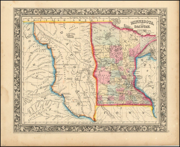 57-Minnesota, North Dakota and South Dakota Map By Samuel Augustus Mitchell Jr.