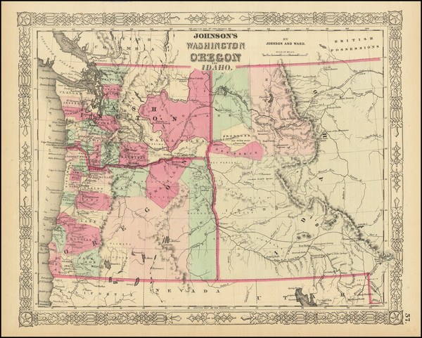 100-Idaho, Oregon and Washington Map By Alvin Jewett Johnson  &  Benjamin P Ward