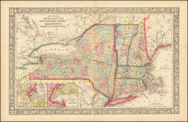 85-New England, Connecticut, Massachusetts, New Hampshire, Vermont and New York Map By Samuel Augu