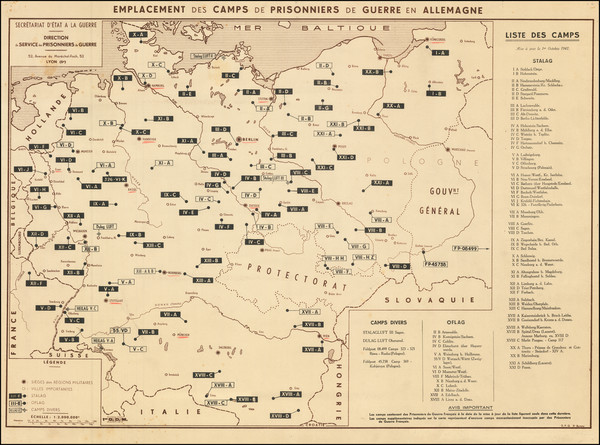 60-World War II and Germany Map By Service des Prisonniers de Guerre