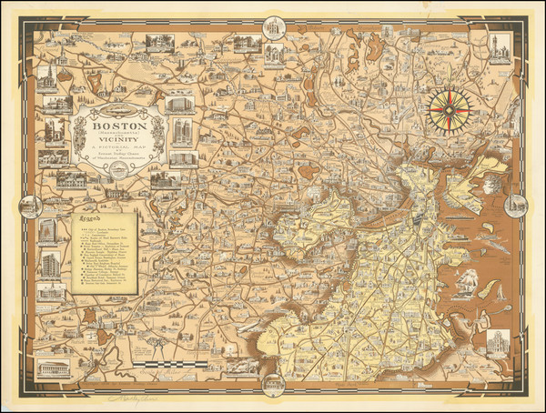 43-Massachusetts, Pictorial Maps and Boston Map By Ernest Dudley Chase