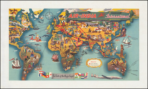 4-World, India and Pictorial Maps Map By Air India International