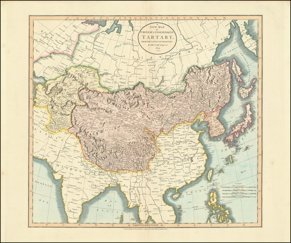 72-China, Korea, Central Asia & Caucasus and Russia in Asia Map By John Cary
