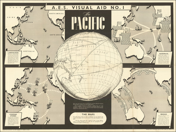 50-World, Pacific Ocean, Oceania and World War II Map By Bureau of Current Affairs