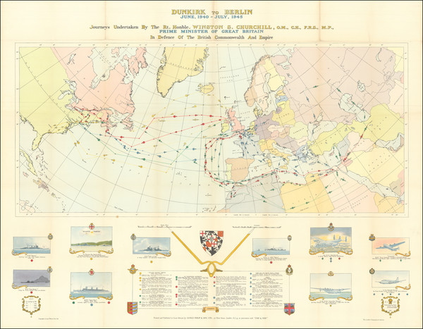 14-Atlantic Ocean, Europe, British Isles and World War II Map By London Geographical Institute