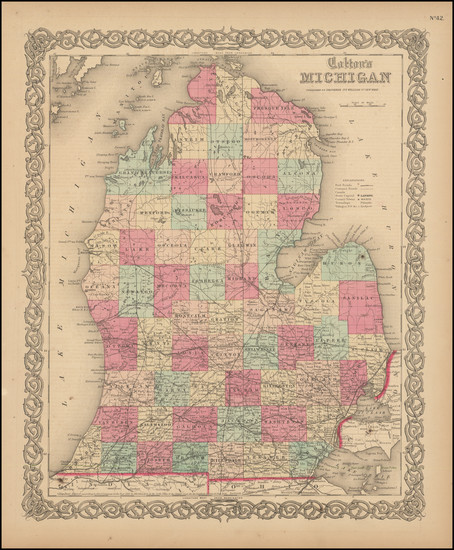 72-Michigan Map By Joseph Hutchins Colton