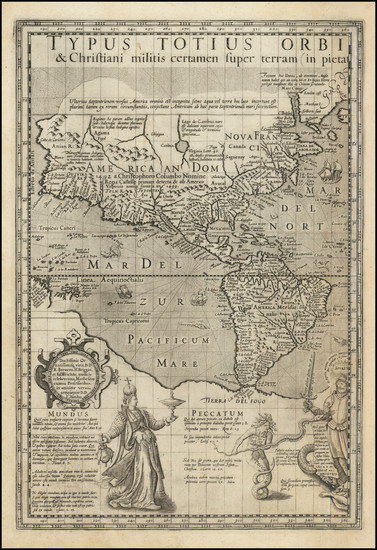 43-World, North America, South America and America Map By Jodocus Hondius