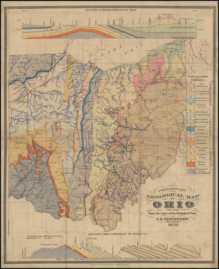 99-Ohio and Geological Map By John Strong Newberry