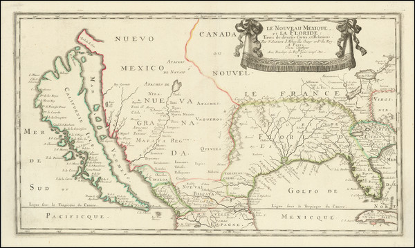 41-Florida, Southeast, Texas, Southwest and California as an Island Map By Nicolas Sanson