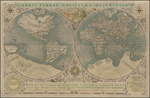 76-World Map By Jodocus Hondius / Jean Le Clerc