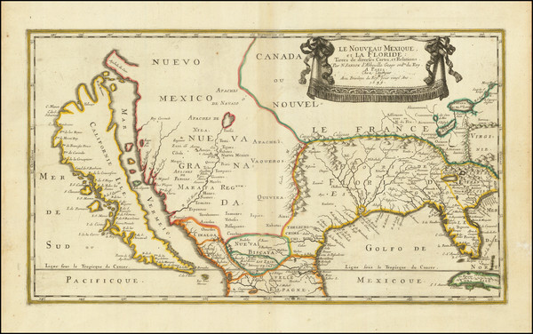 68-Florida, Southeast, Texas, Midwest, Southwest and California as an Island Map By Nicolas Sanson