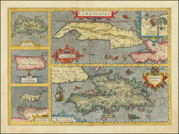 5-Caribbean, Cuba, Jamaica, Hispaniola, Puerto Rico and Other Islands Map By Jodocus Hondius -  G