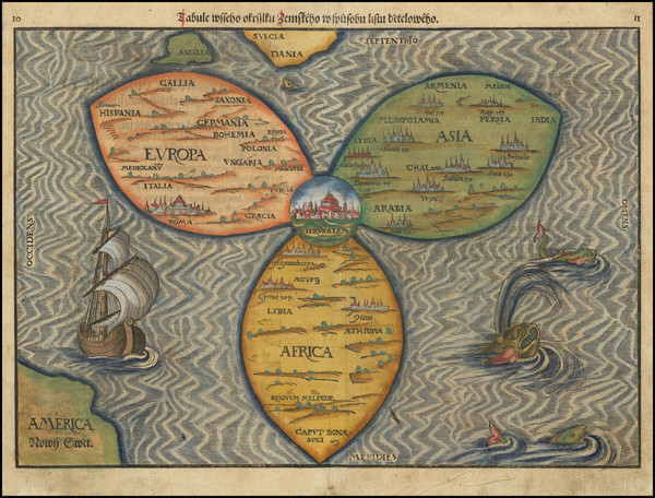 34-World, Holy Land and Curiosities Map By Heinrich Buenting