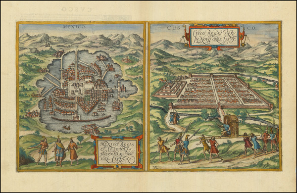 52-Mexico and Peru & Ecuador Map By Georg Braun  &  Frans Hogenberg