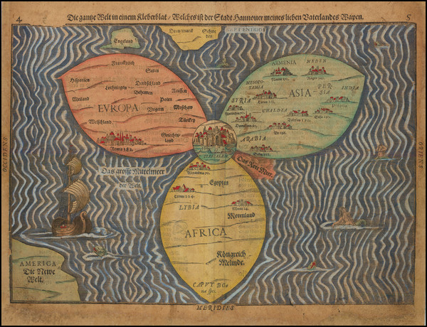 92-World, Holy Land and Curiosities Map By Heinrich Bunting