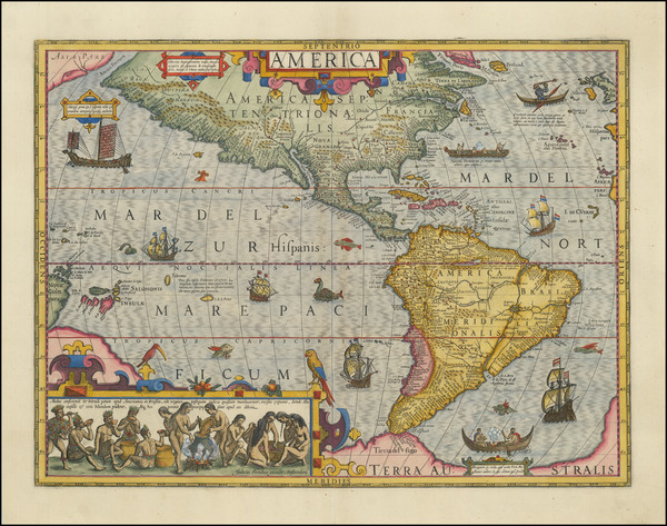 32-Western Hemisphere and America Map By Jodocus Hondius