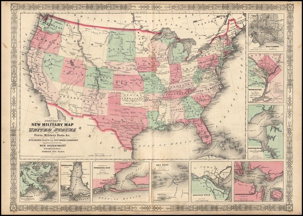 69-United States Map By Benjamin P Ward  &  Alvin Jewett Johnson