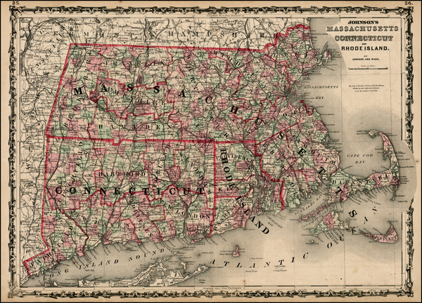 96-New England Map By Benjamin P Ward  &  Alvin Jewett Johnson
