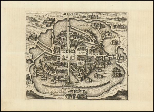 36-Mexico Map By Theodor De Bry / Matthaus Merian