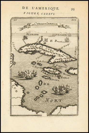 92-Cuba and Jamaica Map By Alain Manesson Mallet