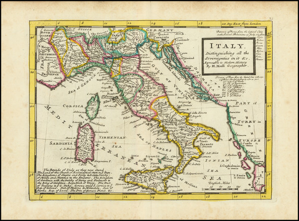 41-Italy Map By Herman Moll