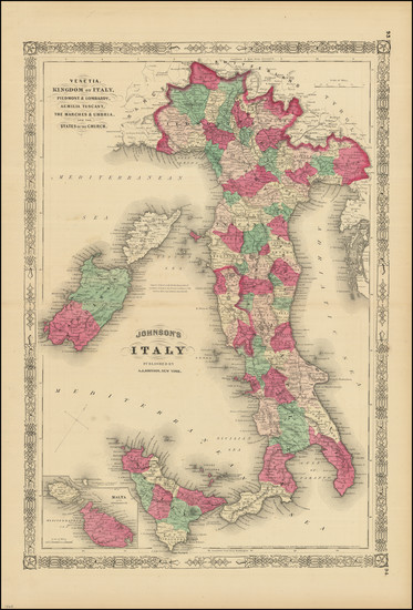 45-Italy Map By Alvin Jewett Johnson  &  Benjamin P Ward