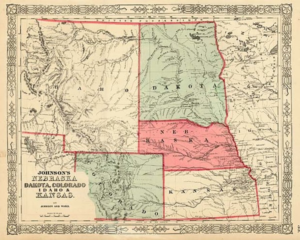 67-Plains, Southwest and Rocky Mountains Map By Benjamin P Ward  &  Alvin Jewett Johnson