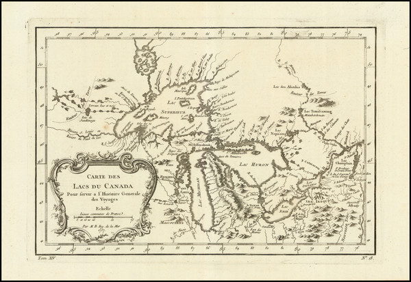 14-Midwest, Michigan and Canada Map By Jacques Nicolas Bellin