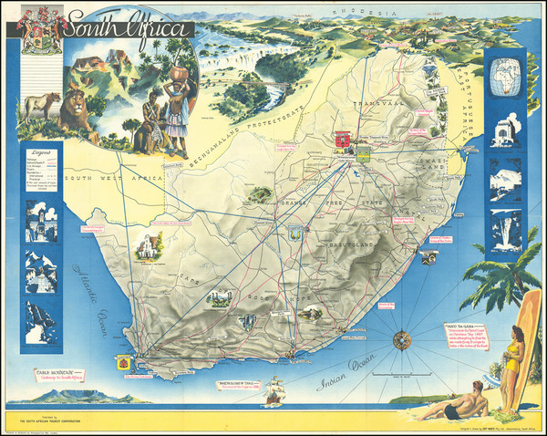 65-South Africa and Pictorial Maps Map By Art Maps Pty Ltd / South African Tourist Corporation