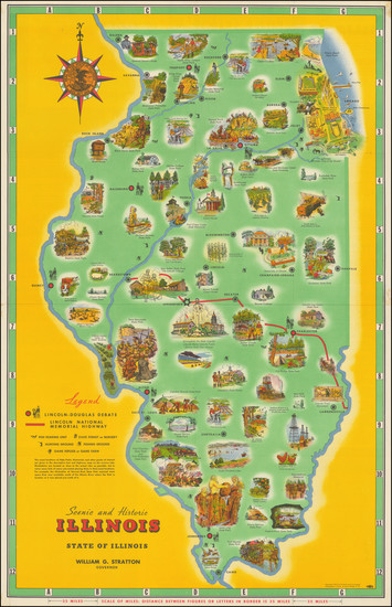 86-Illinois and Pictorial Maps Map By Rand McNally & Company