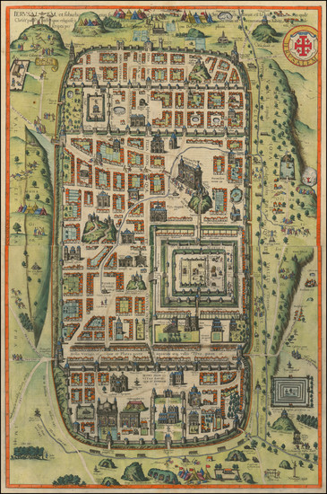 4-Holy Land and Jerusalem Map By Georg Braun  &  Frans Hogenberg