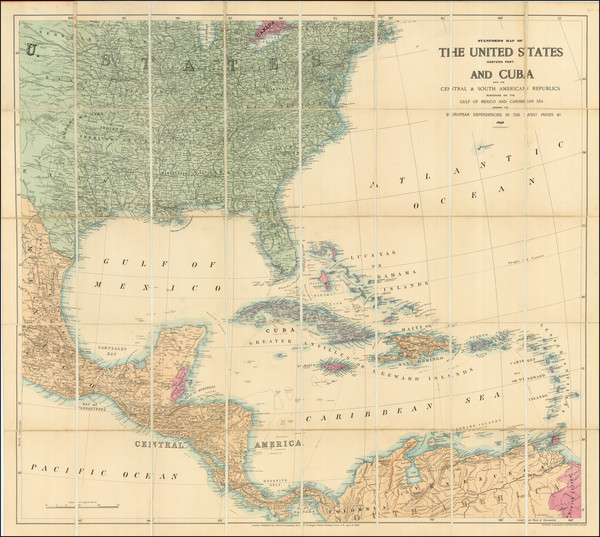 93-United States, Caribbean and Cuba Map By Stanford's Geographical Establishment